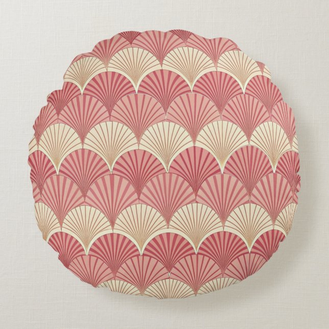 Fans Pink Mid-Century Rond Kussen (Voorkant)