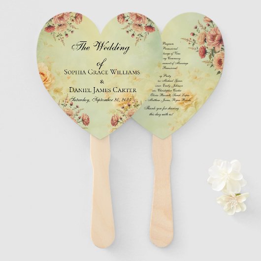 Fans van het huwelijksprogramma handwaaier (Voorkant en achterkant)