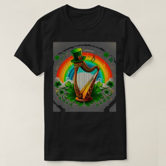 Fans van Ierse muziek en deze harp- en shamrock-dr T-shirt (Design voorkant)