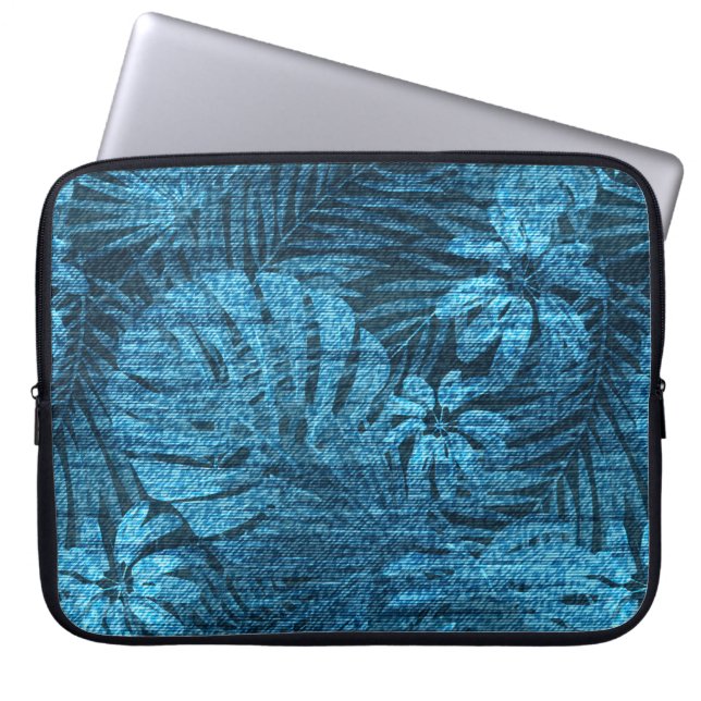 Fantachtige jeans met tropische bladeren laptop sleeve (Voorkant)