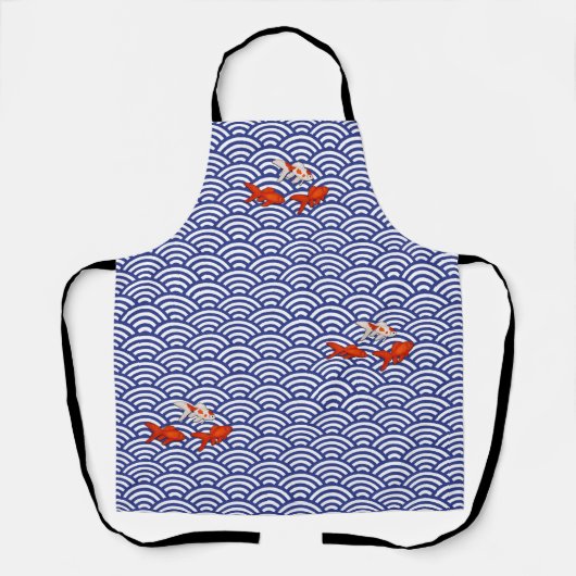 Fantail Goldfish on Ocean Wave Pattern Japans Schort (Voorkant)