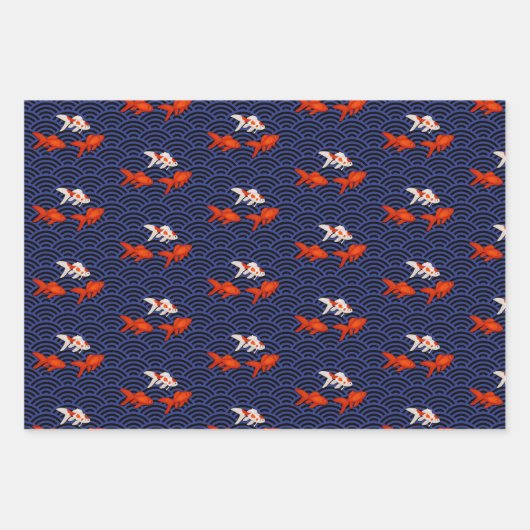Fantail Goldfish on Segaiha Wave Pattern Inpakpapier Vel (Voorkant 2)