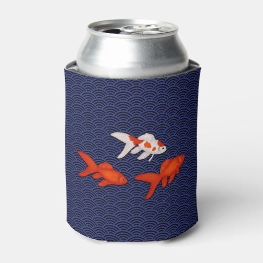 Fantail Goldfish op Seigaiha Wave Pattern Japans Blikjeskoeler (Blikje Voorkant)