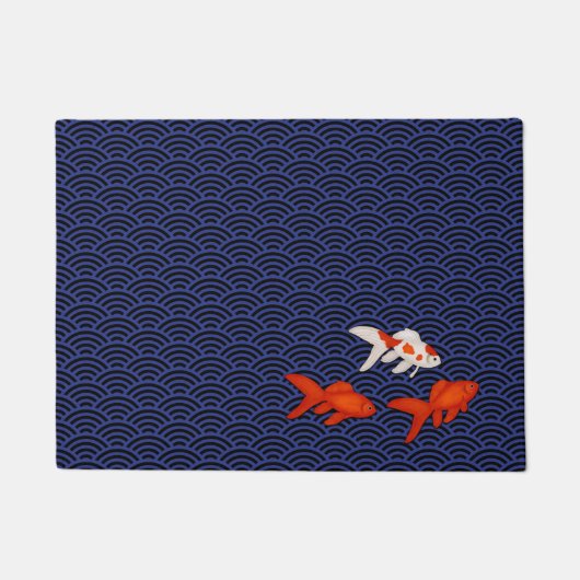 Fantail Goldfish op Seigaiha Wave Pattern Japans Deurmat (Voorkant)