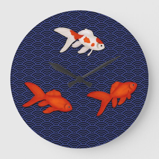 Fantail Goldfish op Seigaiha Wave Pattern Japans Grote Klok (Voorkant)