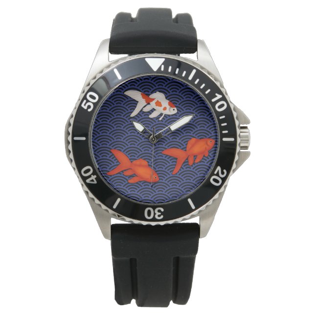 Fantail Goldfish op Seigaiha Wave Pattern Japans Horloge (Voorkant)
