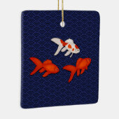 Fantail Goldfish op Seigaiha Wave Pattern Japans Keramisch Ornament (Rechts)