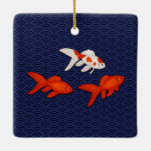 Fantail Goldfish op Seigaiha Wave Pattern Japans Keramisch Ornament (Achterkant)