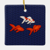 Fantail Goldfish op Seigaiha Wave Pattern Japans Keramisch Ornament (Voorkant)
