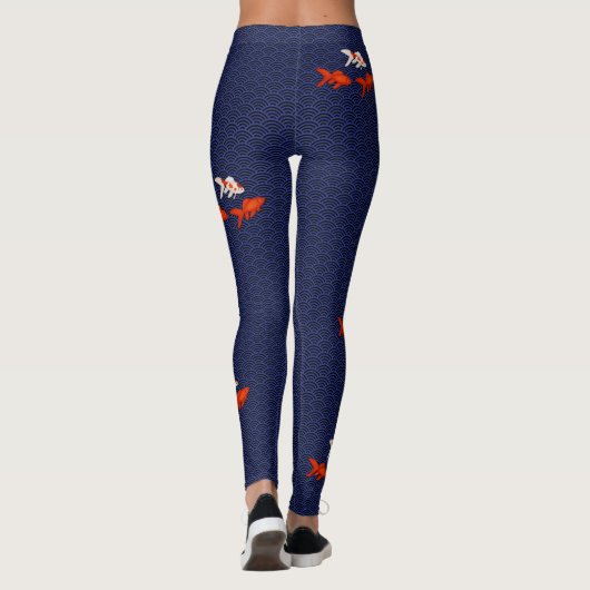 Fantail Goldfish op Seigaiha Wave Pattern Japans Leggings (Achterkant)