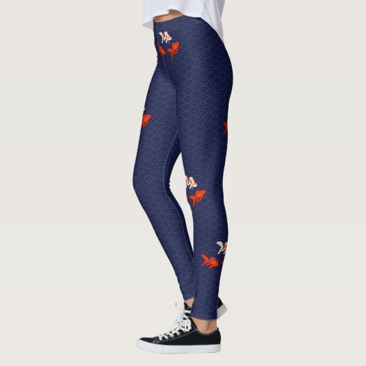 Fantail Goldfish op Seigaiha Wave Pattern Japans Leggings (Links)