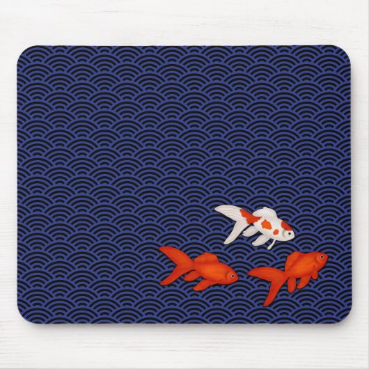 Fantail Goldfish op Seigaiha Wave Pattern Japans Muismat (Voorkant)