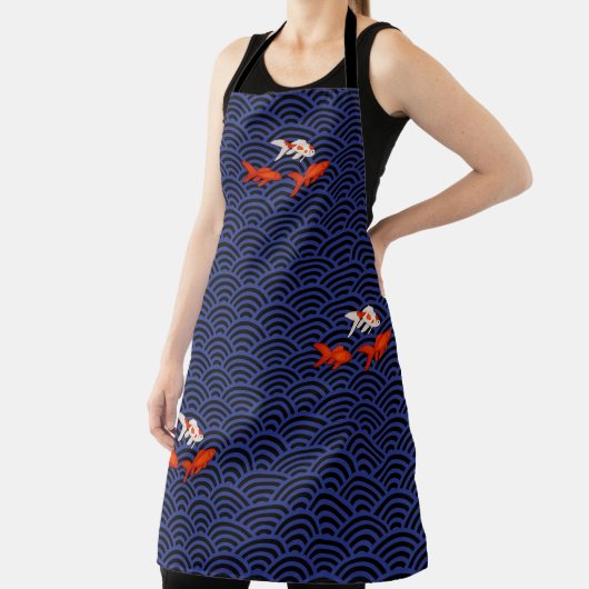 Fantail Goldfish op Seigaiha Wave Pattern Japans Schort (Insitu)