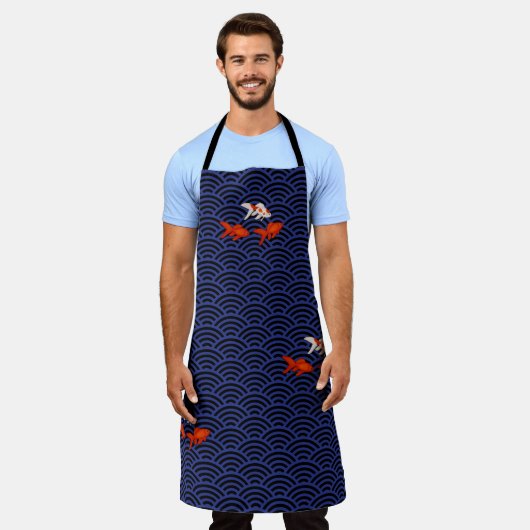 Fantail Goldfish op Seigaiha Wave Pattern Japans Schort (Gedragen)