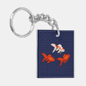 Fantail Goldfish op Seigaiha Wave Pattern Japans Sleutelhanger (Voorkant Links)