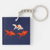 Fantail Goldfish op Seigaiha Wave Pattern Japans Sleutelhanger (Achterkant)