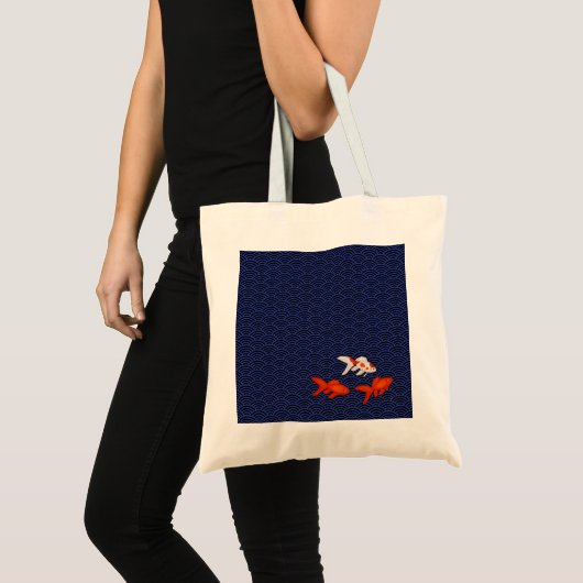 Fantail Goldfish op Seigaiha Wave Pattern Japans Tote Bag (Voorkant (product))