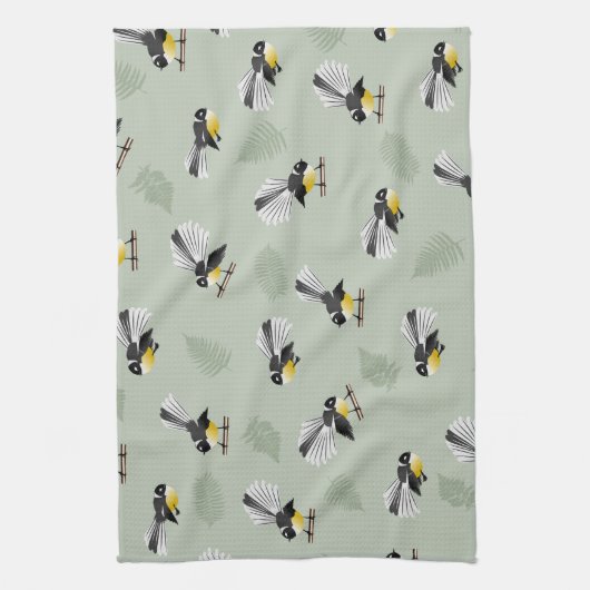 Fantail NZ Native birds Patroon Theedoek (Verticaal)