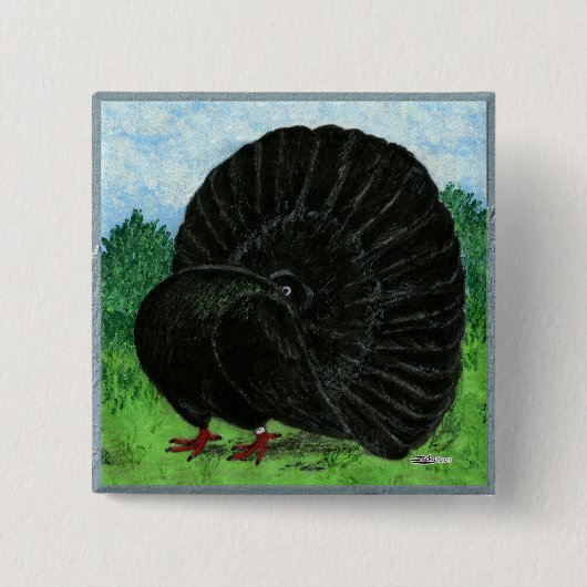 Fantail Pigeon Black Vierkante Button 5,1 Cm (Voorkant)