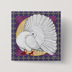 Fantail Pigeon White met achtergrond Vierkante Button 5,1 Cm
