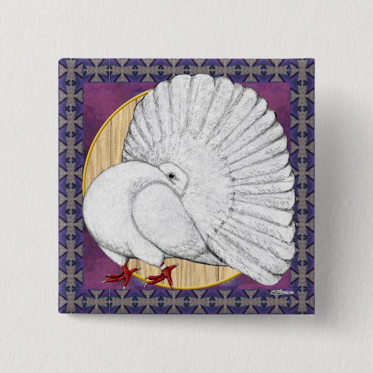 Fantail Pigeon White met achtergrond Vierkante Button 5,1 Cm (Voorkant)