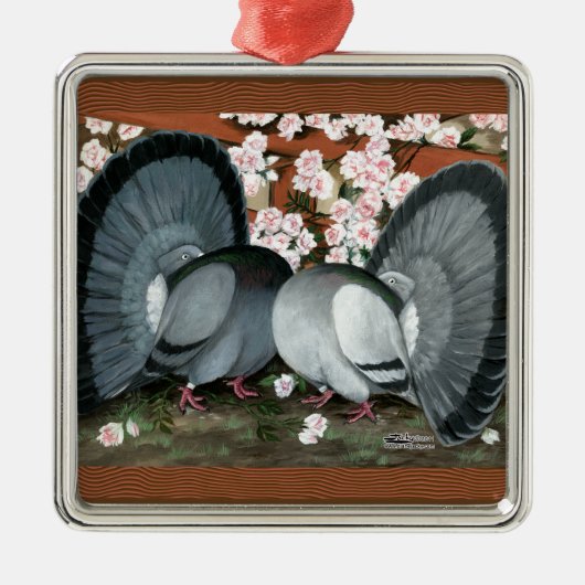 Fantail Pigeons Matched Pair Metalen Ornament (Voorkant)