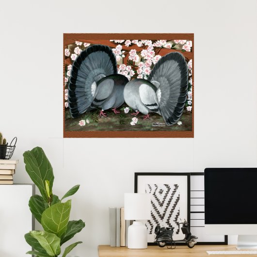 Fantail Pigeons Matched Pair Poster (Thuiskantoor)