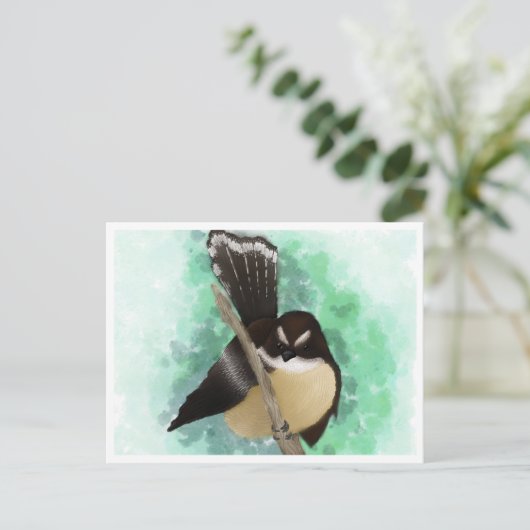 Fantail Water Color Digitale Kunst Briefkaart (Staand voorkant)
