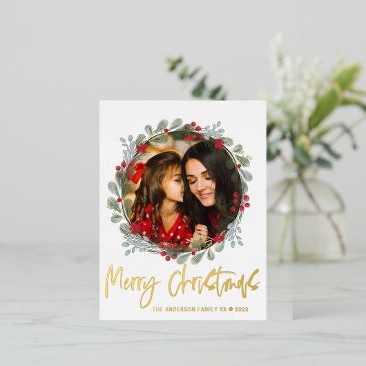 Fantair Gold-script voor pretkerst Folie Feestdagen Briefkaart (Staand Voorkant)