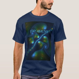 Fantasie Abstract Blauw Groen Geel Fractal Tekst T-shirt