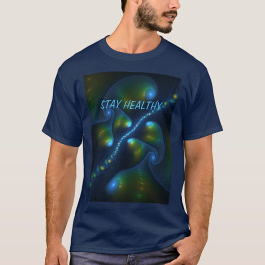 Fantasie Abstract Blauw Groen Geel Fractal Tekst T-shirt (Voorkant)