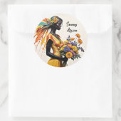 Fantasie Afrikaans meisje geel blauw beige heldere Ronde Sticker (Tas)