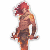Fantasie Anime Husbando Sticker – Fiery Red Hair (Voorkant)