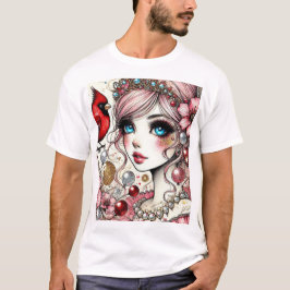 Fantasie Anime Manga Girl Rin houdt van haar vogel T-shirt