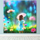 *~ Fantasie  AP56 Little Girl Giant Flower Canvas Afdruk (Insitu (Houten vloer))