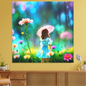 *~ Fantasie  AP56 Little Girl Giant Flower Canvas Afdruk (Insitu (Woonkamer))
