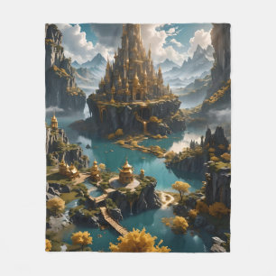 Fantasie Artistiek Gouden Kasteel in de Hemel Fleece Deken