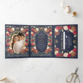 Fantasie betoverde bloementuin bruiloft drieluik uitnodiging (Binnen)