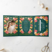 Fantasie betoverde bloementuin bruiloft drieluik uitnodiging (Binnen)