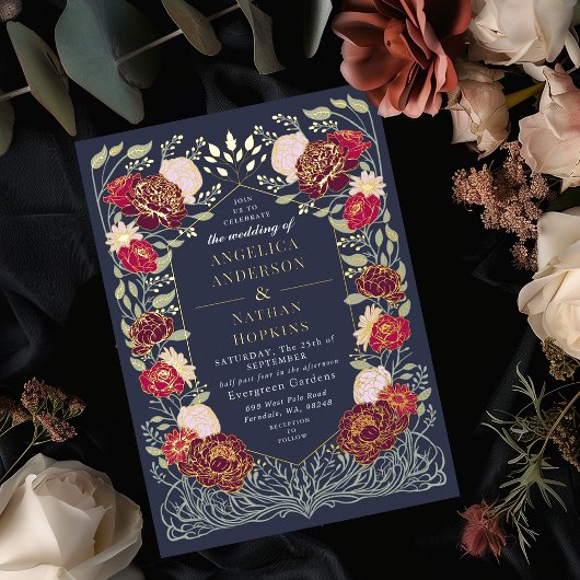 Fantasie betoverde bloementuin bruiloft folie uitnodiging