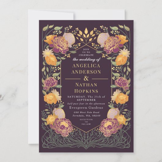 Fantasie betoverde bloementuin bruiloft kaart (Voorkant)