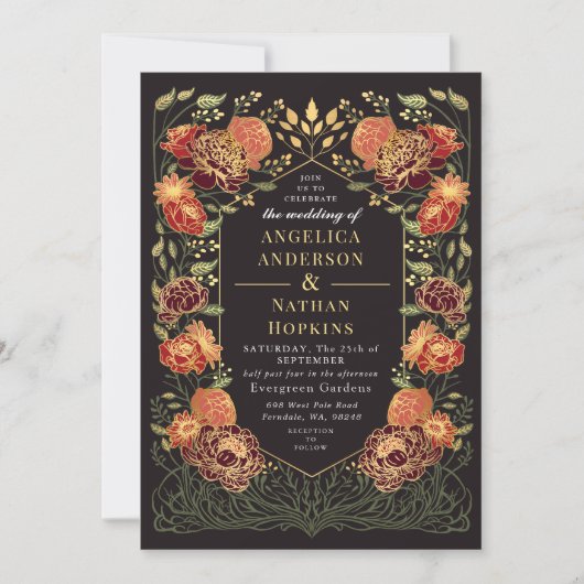 Fantasie betoverde bloementuin bruiloft kaart (Voorkant)