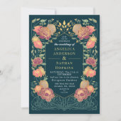 Fantasie betoverde bloementuin bruiloft kaart (Voorkant)