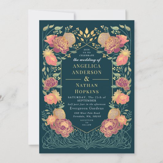 Fantasie betoverde bloementuin bruiloft kaart (Voorkant)