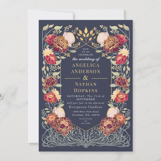 Fantasie betoverde bloementuin bruiloft kaart (Voorkant)