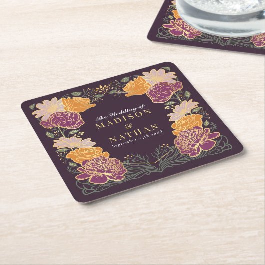 Fantasie betoverde bloementuin bruiloft kartonnen onderzetters (Schuin)
