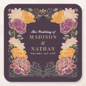 Fantasie betoverde bloementuin bruiloft kartonnen onderzetters (Voorkant)