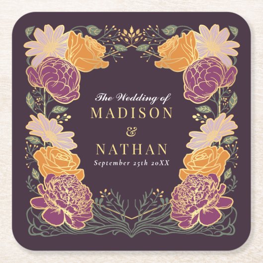 Fantasie betoverde bloementuin bruiloft kartonnen onderzetters (Voorkant)