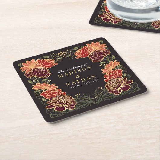 Fantasie betoverde bloementuin bruiloft kartonnen onderzetters (Schuin)
