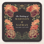 Fantasie betoverde bloementuin bruiloft kartonnen onderzetters (Voorkant)